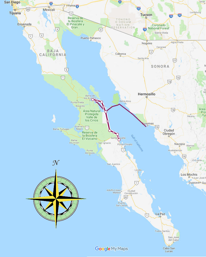 approximate route taken on leaving Guaymas