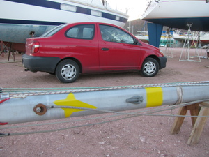 New mast with yellow star and band painted near top