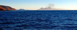 Large smoke plume from burning boat between Santa Cruz and Anacapa