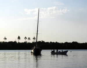 Sailboat stuck on sandbar near Fonatur in San Blas