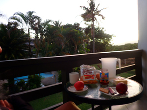 Breakfast on balcony table the first morning in Fiji
