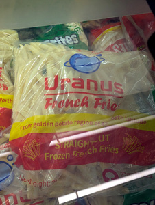 Frozen Fries in a bag, labelled Uranus Fries