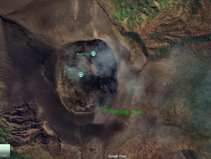 Aerial view into crater of volcanos