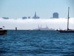 San Francisco in fog, from Richardson Bay