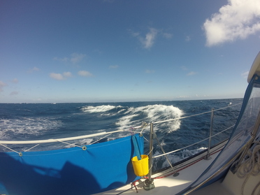 A breaking wave leaves a swath of white