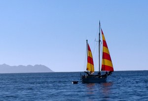 Sailboat Yare with colourful sails